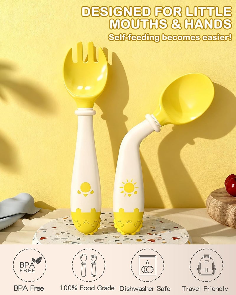 Deejoy Toddler Utensils with Travel Safe Case, Silicone Baby Spoons and Fork Set for Self Feeding, Toddlers Feeding Training Spoon, Easy Grip Heat-Resistant, Bendable Function (2 Sets, Yellow+Blue) - Image 3